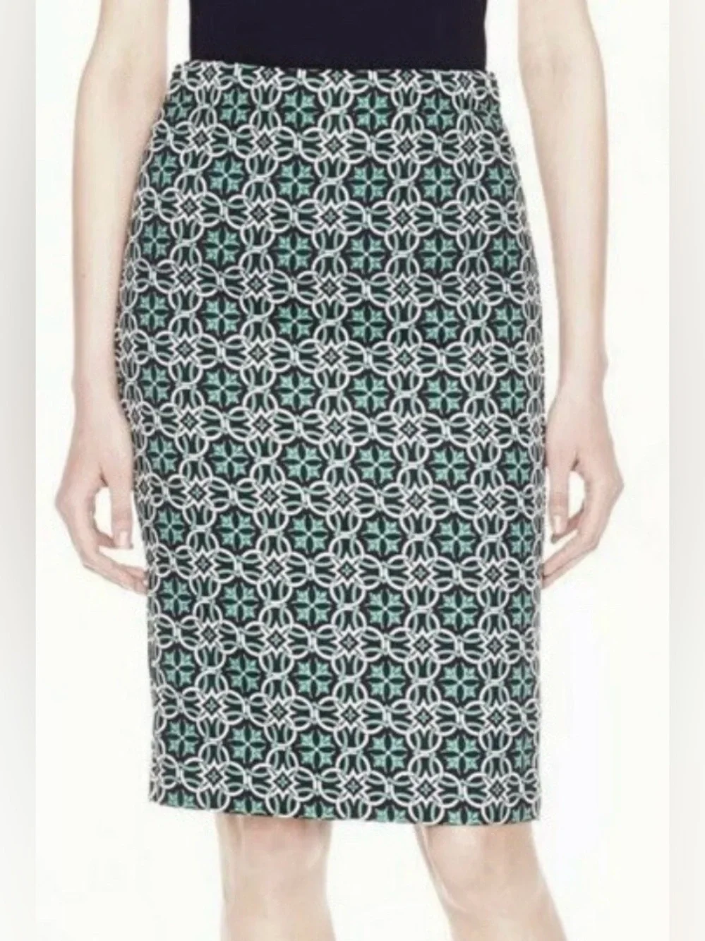J. Crew Women’s Black and Teal Geometric Pencil Skirt Size 12